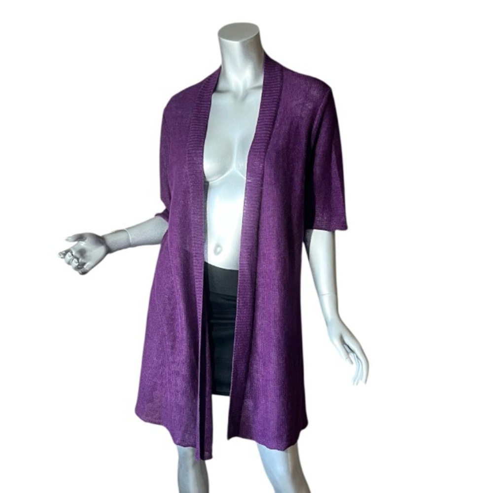 Eileen Fisher Open Front Purple Short Sleeve Cardigan
